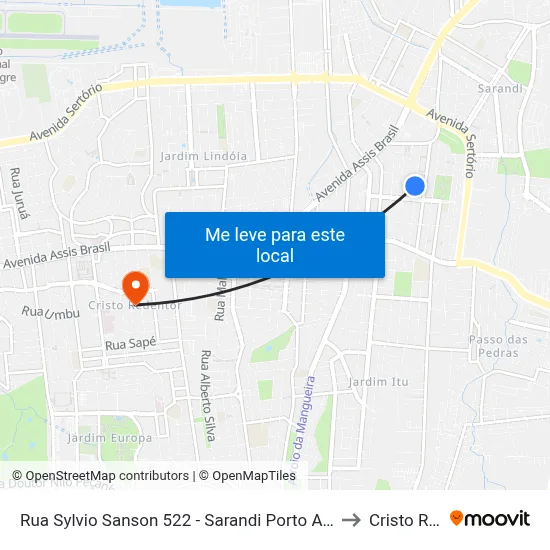 Rua Sylvio Sanson 522 - Sarandi Porto Alegre - Rs 91130-330 Brasil to Cristo Redentor map