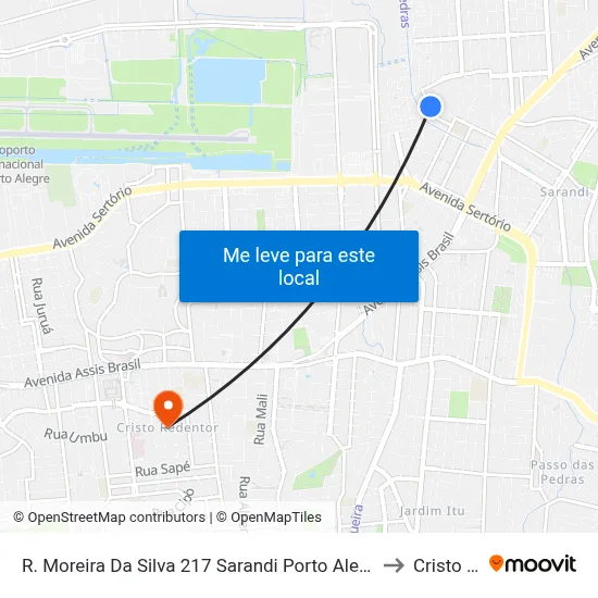 R. Moreira Da Silva 217 Sarandi Porto Alegre - Rio Grande Do Sul 91110-360 Brasil to Cristo Redentor map