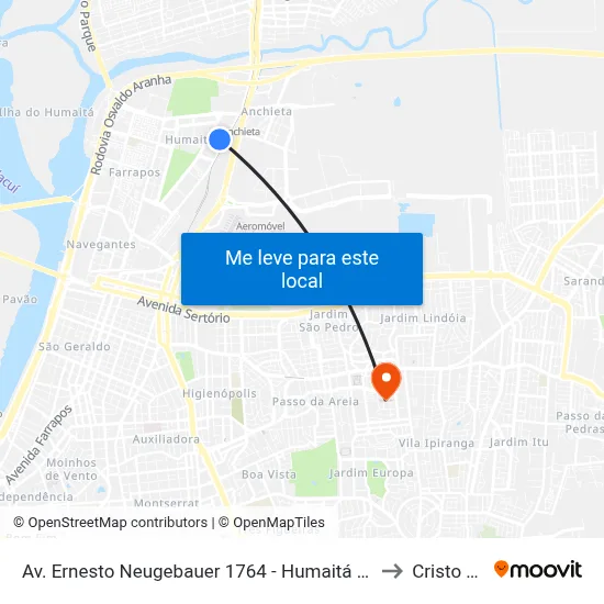 Av. Ernesto Neugebauer 1764 - Humaitá Porto Alegre - Rs 90250-140 Brasil to Cristo Redentor map