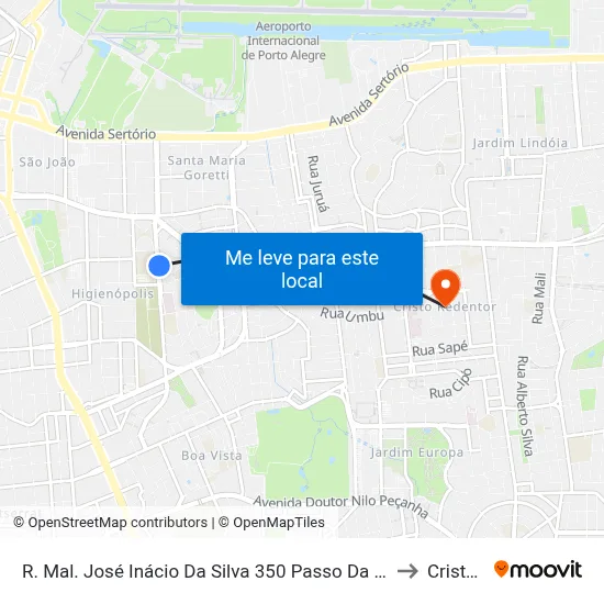 R. Mal. José Inácio Da Silva 350 Passo Da Areia Porto Alegre - Rio Grande Do Sul 90520-280 Brasil to Cristo Redentor map