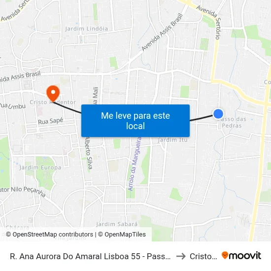 R. Ana Aurora Do Amaral Lisboa 55 - Passo Das Pedras Porto Alegre - Rs 91230-000 Brasil to Cristo Redentor map