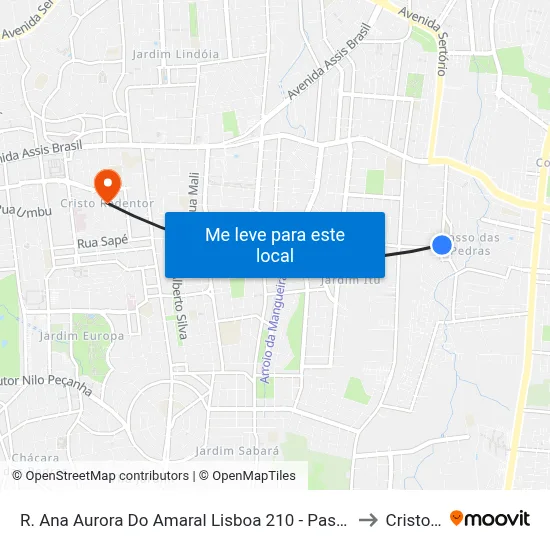R. Ana Aurora Do Amaral Lisboa 210 - Passo Das Pedras Porto Alegre - Rs 91230-000 Brasil to Cristo Redentor map