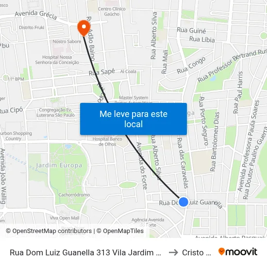 Rua Dom Luiz Guanella 313 Vila Jardim Porto Alegre - Rs 91320-190 Brasil to Cristo Redentor map