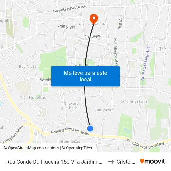 Rua Conde Da Figueira 150 Vila Jardim Porto Alegre - Rs 91330-590 Brasil to Cristo Redentor map