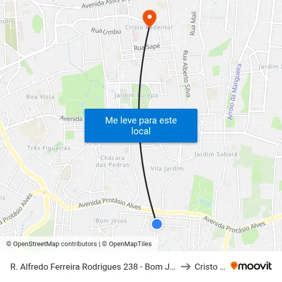 R. Alfredo Ferreira Rodrigues 238 - Bom Jesus Porto Alegre - Rs 91420-632 Brasil to Cristo Redentor map