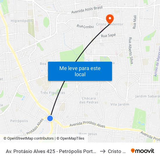 Av. Protásio Alves 425 - Petrópolis Porto Alegre - Rs 90410-000 Brasil to Cristo Redentor map