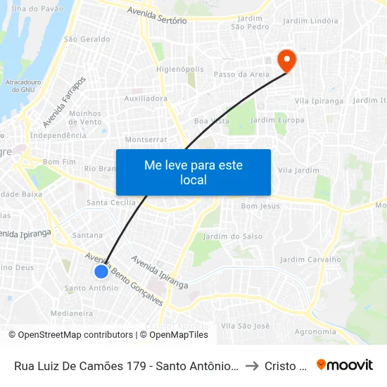 Rua Luiz De Camões 179 - Santo Antônio Porto Alegre - Rs 90620-150 Brasil to Cristo Redentor map