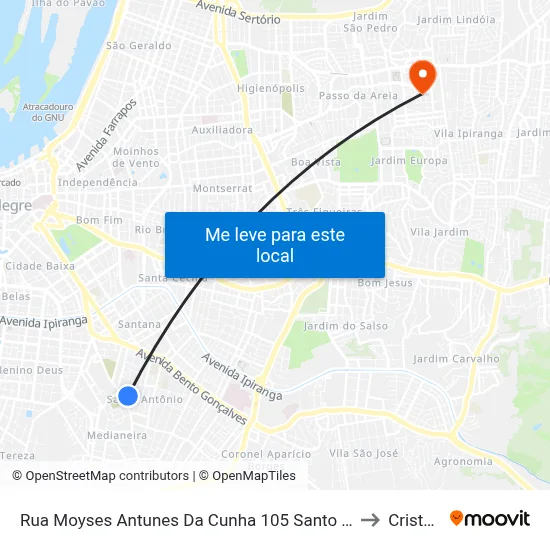 Rua Moyses Antunes Da Cunha 105 Santo Antônio Porto Alegre - Rio Grande Do Sul 90640 Brasil to Cristo Redentor map