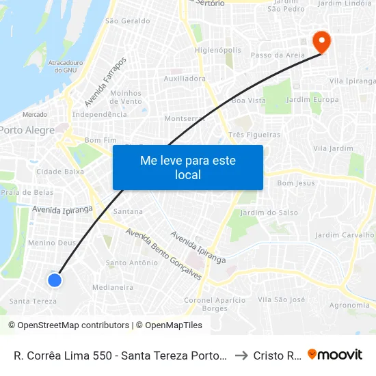 R. Corrêa Lima 550 - Santa Tereza Porto Alegre - Rs 90850-250 Brasil to Cristo Redentor map