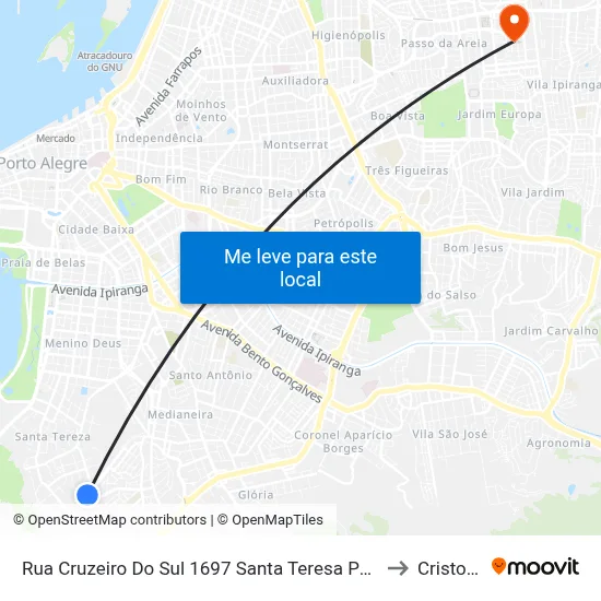 Rua Cruzeiro Do Sul 1697 Santa Teresa Porto Alegre - Rio Grande Do Sul 90843 Brasil to Cristo Redentor map