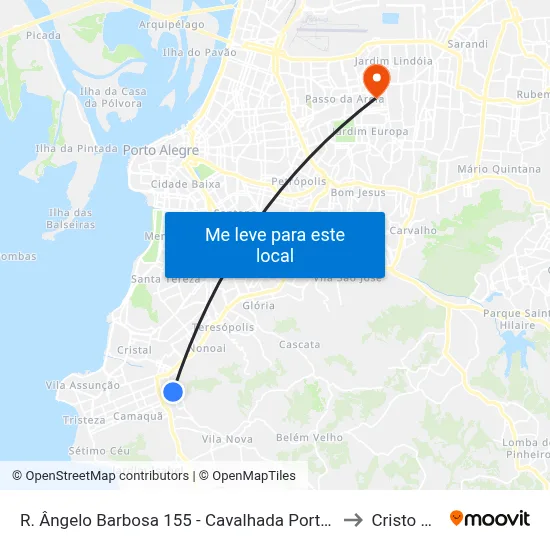 R. Ângelo Barbosa 155 - Cavalhada Porto Alegre - Rs 91740-310 Brasil to Cristo Redentor map
