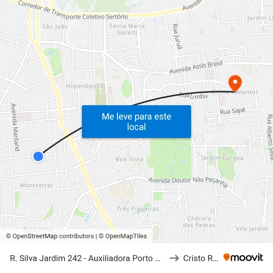R. Silva Jardim 242 - Auxiliadora Porto Alegre - Rs 90450-070 Brasil to Cristo Redentor map