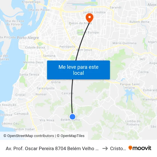 Av. Prof. Oscar Pereira 8704 Belém Velho Porto Alegre - Rio Grande Do Sul 91787-318 Brasil to Cristo Redentor map