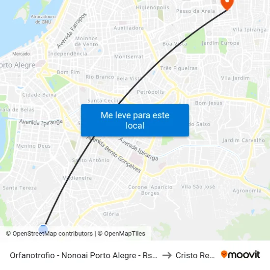 Orfanotrofio - Nonoai Porto Alegre - Rs 90010-350 Brasil to Cristo Redentor map
