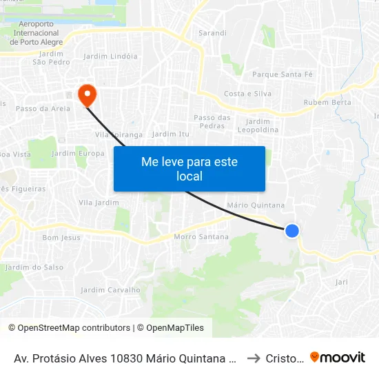 Av. Protásio Alves 10830 Mário Quintana Porto Alegre - Rio Grande Do Sul 91260-000 Brasil to Cristo Redentor map