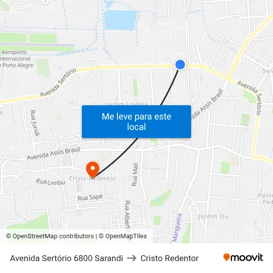 Avenida Sertório 6800 Sarandi to Cristo Redentor map