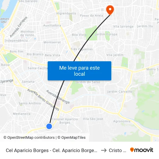Cel Aparicio Borges - Cel. Aparicio Borges Porto Alegre - Rs 90680-570 Brasil to Cristo Redentor map