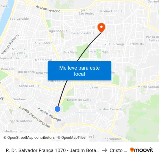 R. Dr. Salvador França 1070 - Jardim Botânico Porto Alegre - Rs 90690-000 Brasil to Cristo Redentor map