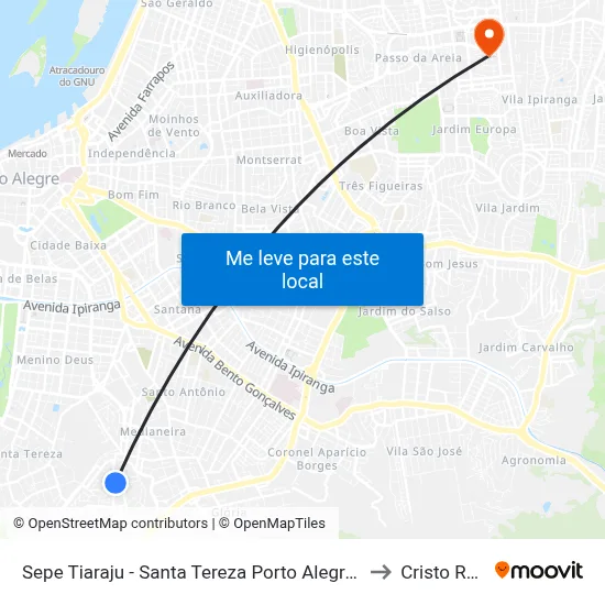 Sepe Tiaraju - Santa Tereza Porto Alegre - Rs 90450-190 Brasil to Cristo Redentor map