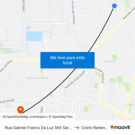 Rua Gabriel Franco Da Luz 560 Sarandi to Cristo Redentor map