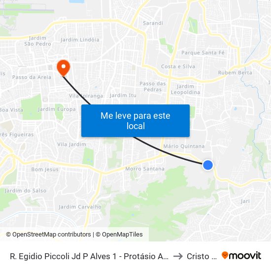 R. Egidio Piccoli Jd P Alves 1 - Protásio Alves Porto Alegre - Rs 91263-200 Brasil to Cristo Redentor map