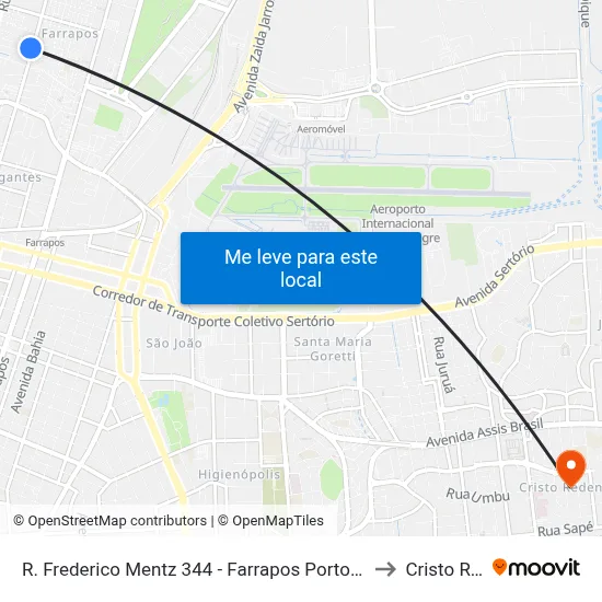 R. Frederico Mentz 344 - Farrapos Porto Alegre - Rs 90250-370 Brasil to Cristo Redentor map