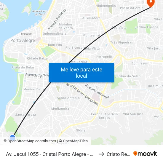 Av. Jacuí 1055 - Cristal Porto Alegre - Rs 90810-150 Brasil to Cristo Redentor map