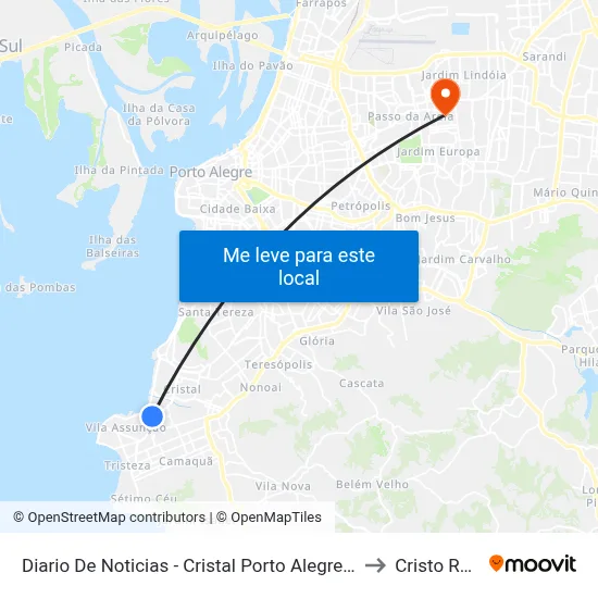 Diario De Noticias - Cristal Porto Alegre - Rs 90810-080 Brasil to Cristo Redentor map