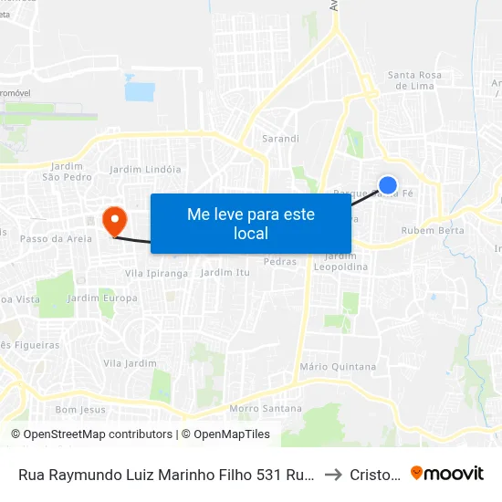 Rua Raymundo Luiz Marinho Filho 531 Rubem Berta Porto Alegre - Rs 91180-205 Brasil to Cristo Redentor map