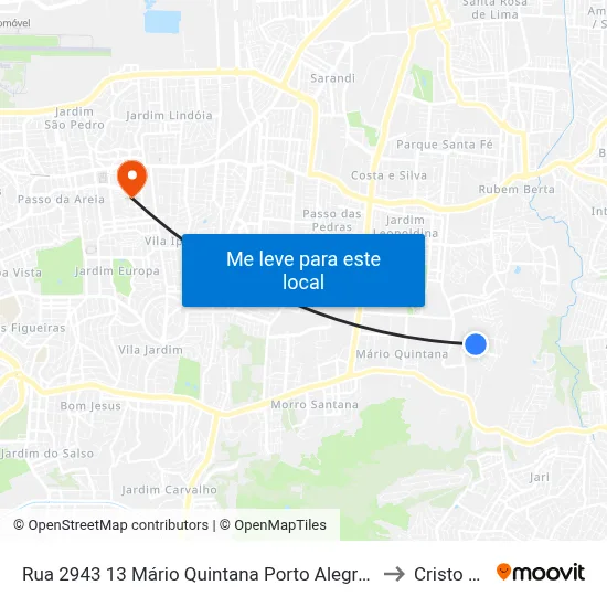 Rua 2943 13 Mário Quintana Porto Alegre - Rio Grande Do Sul 91250 Brasil to Cristo Redentor map