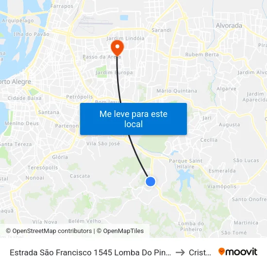 Estrada São Francisco 1545 Lomba Do Pinheiro Porto Alegre - Rio Grande Do Sul 91550-250 Brasil to Cristo Redentor map
