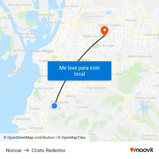 Nonoai to Cristo Redentor map