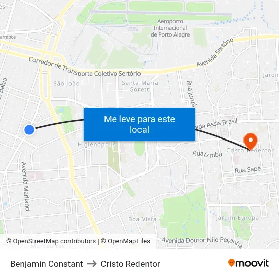 Benjamin Constant to Cristo Redentor map