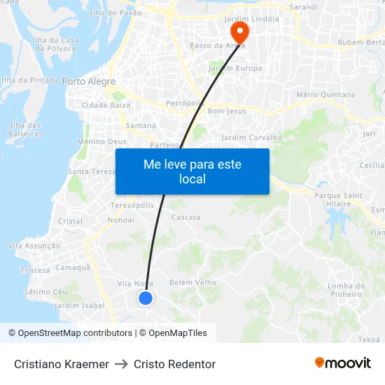 Cristiano Kraemer to Cristo Redentor map