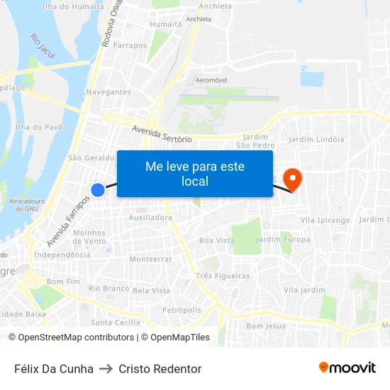 Félix Da Cunha to Cristo Redentor map