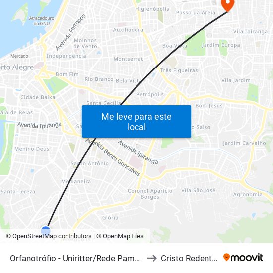 Orfanotrófio - Uniritter/Rede Pampa to Cristo Redentor map