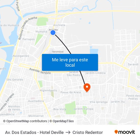 Av. Dos Estados - Hotel Deville to Cristo Redentor map