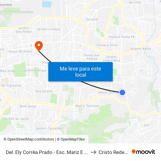 Del. Ely Corrêa Prado - Esc. Mariz E Barros to Cristo Redentor map
