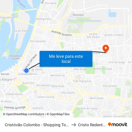 Cristóvão Colombo - Shopping Total to Cristo Redentor map