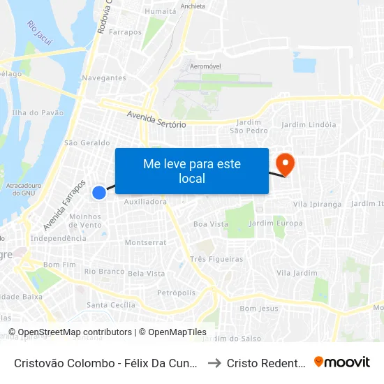 Cristovão Colombo - Félix Da Cunha to Cristo Redentor map