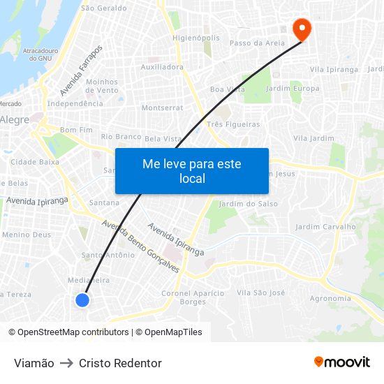 Viamão to Cristo Redentor map