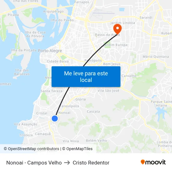 Nonoai - Campos Velho to Cristo Redentor map