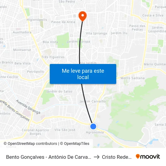 Bento Gonçalves - Antônio De Carvalho Bc to Cristo Redentor map