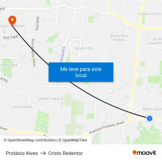 Protásio Alves to Cristo Redentor map