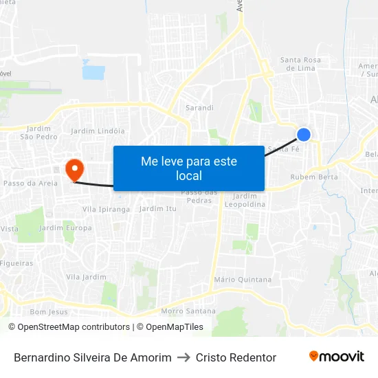 Bernardino Silveira De Amorim to Cristo Redentor map