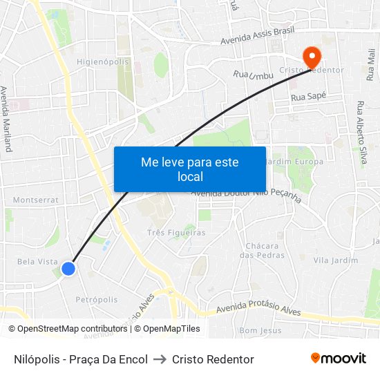 Nilópolis - Praça Da Encol to Cristo Redentor map