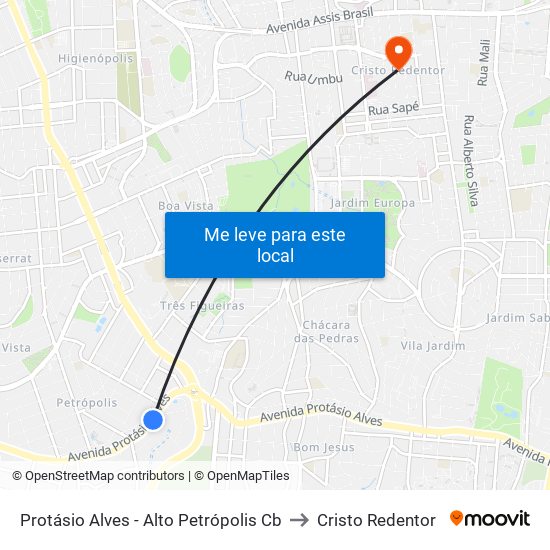 Protásio Alves - Alto Petrópolis Cb to Cristo Redentor map
