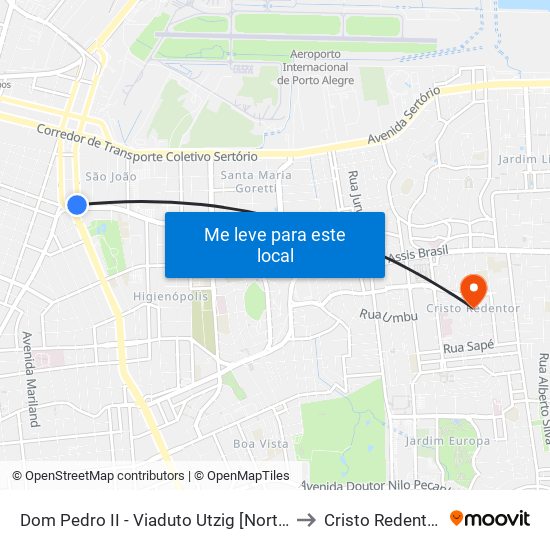 Dom Pedro II - Viaduto Utzig [Norte] to Cristo Redentor map