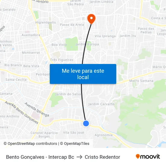 Bento Gonçalves - Intercap Bc to Cristo Redentor map