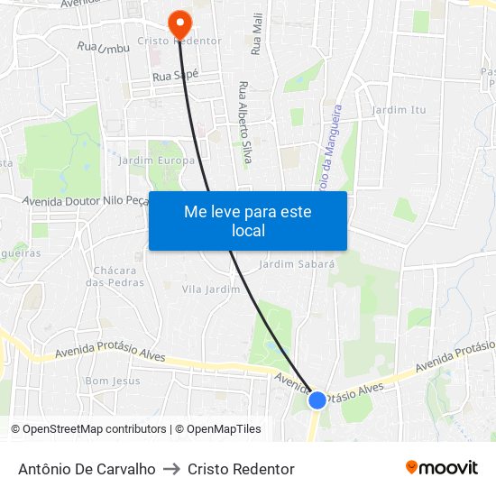 Antônio De Carvalho to Cristo Redentor map